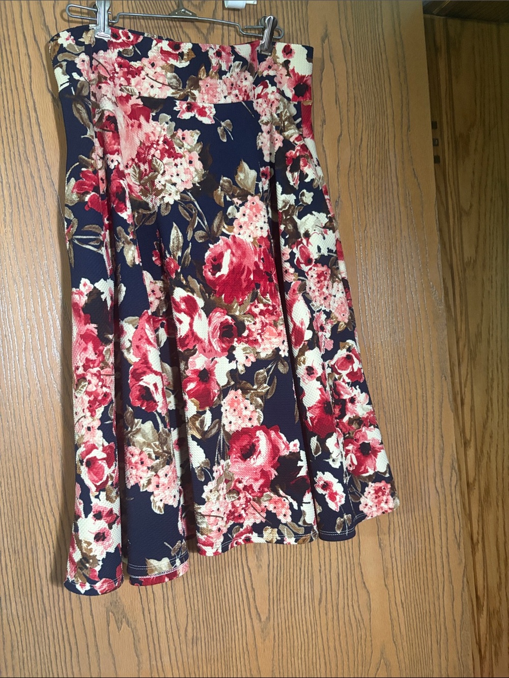 Agnes & Dora Navy Circle Skirt with Red and Pink Floral Print
